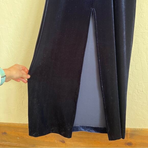 Vintage Night Way Collection Sleeveless Sheer Sequined Velvet Maxi Dress 6 Blue - Picture 4 of 7